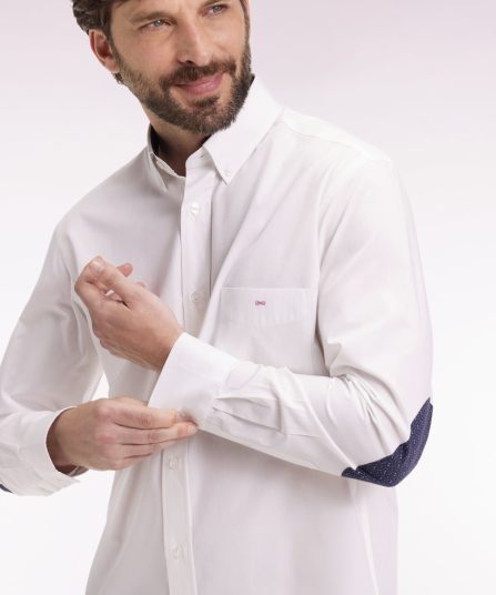 Chemise en coton blanc à coudière imprimées coupe droite