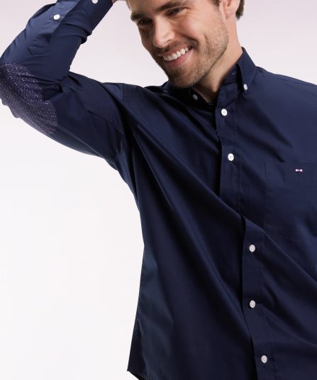 Chemise en coton marine à coudière imprimées coupe droite