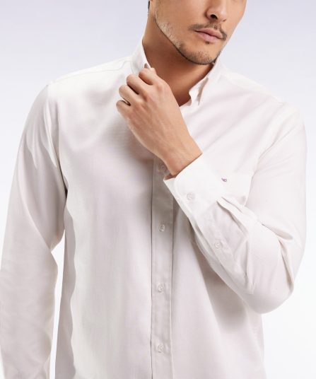 Chemise en coton piqué blanc coupe droite
