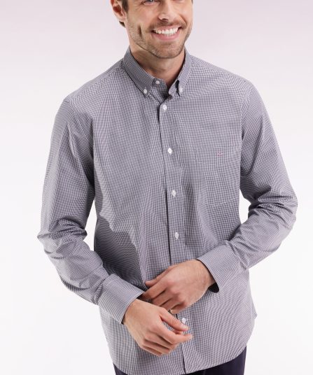 Chemise vichy en popeline de coton marine coupe droite