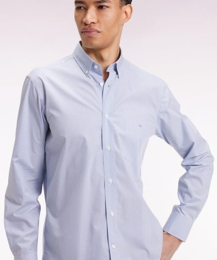 Chemise vichy en popeline de coton bleue coupe droite