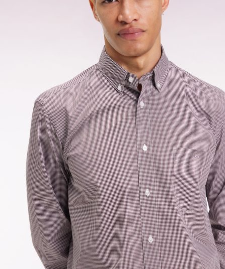 Chemise vichy en popeline de coton bordeaux coupe droite