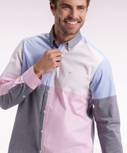 Chemise en coton à motif quatre couleurs coupe droite