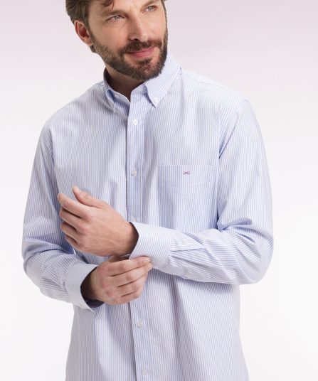 Chemise rayée en coton ciel coupe droite