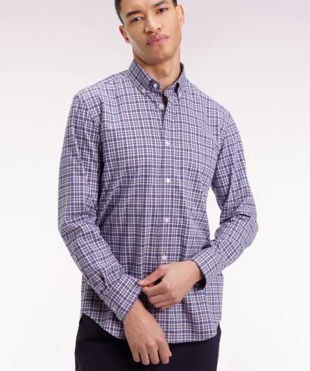 Chemise à carreaux en coton rose coupe droite