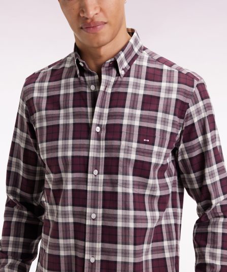 Chemise à carreaux en coton bordeaux coupe droite