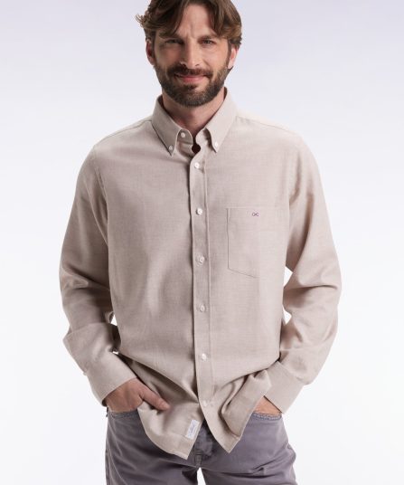 Chemise en flanelle beige coupe droite