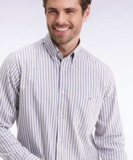 Chemise en coton Pima à rayures bleues et blanches