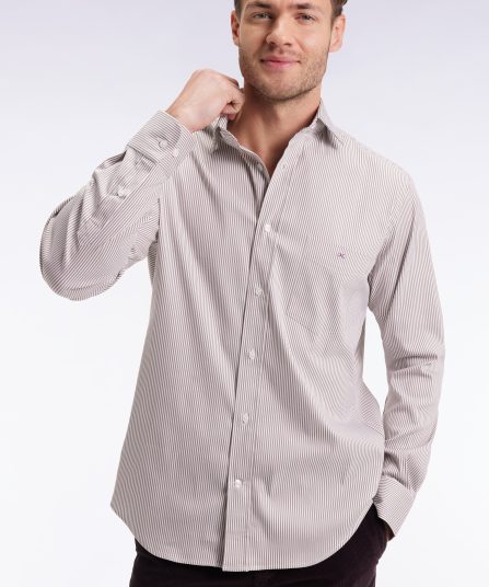 Chemise rayée en coton Pima biologique stretch beige