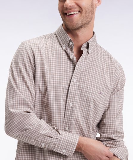 Chemise en coton à carreaux beige coupe droite