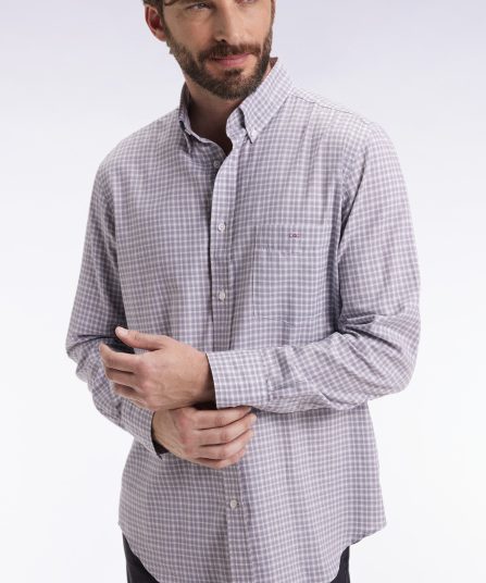 Chemise en coton à carreaux gris coupe droite