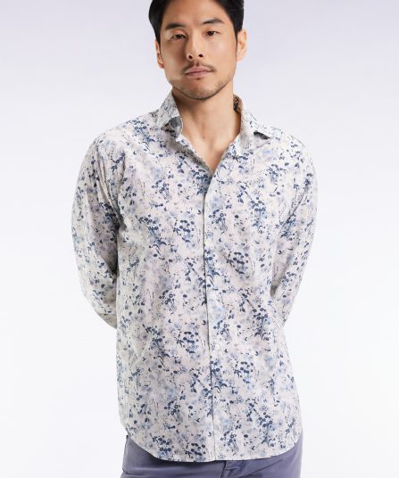 Chemise à imprimé floral en coton gris clair coupe droite