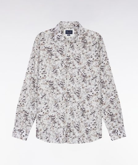 Chemise à imprimé floral en coton marron coupe droite