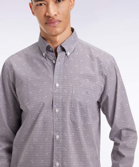 Chemise à micromotifs en coton marron coupe droite
