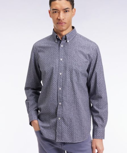 Chemise à micro-motifs en coton marine coupe droite