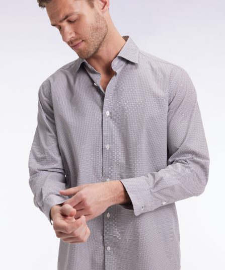 Chemise en popeline de coton à micro-motifs beige coupe droite