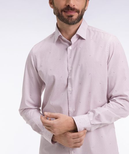 Chemise en popeline de coton à micro-motifs bordeaux coupe slim