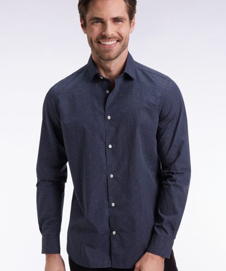 Chemise en coton à micro-motif pois bleu coupe slim