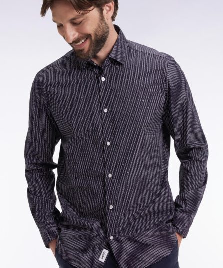 Chemise en coton à micro-motif pois rose coupe slim