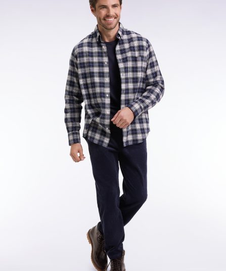 Chemise à carreaux en coton japonais marine coupe droite