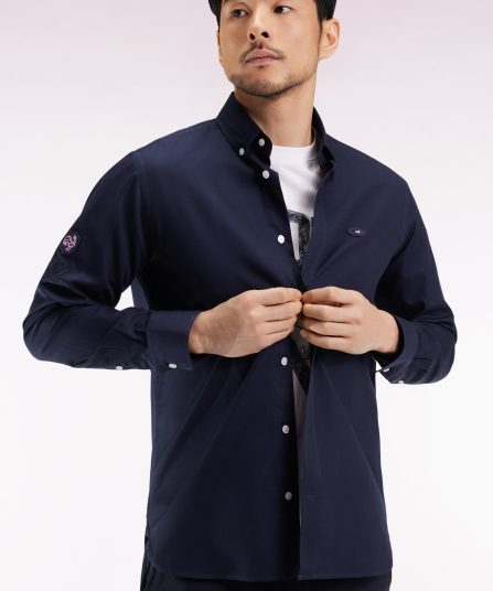 Chemise en coton marine broderie XV de France coupe droite