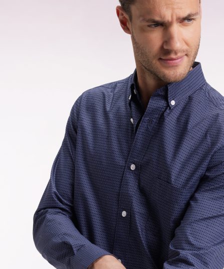 Chemise en coton Pima marine à micro-motifs coupe slim