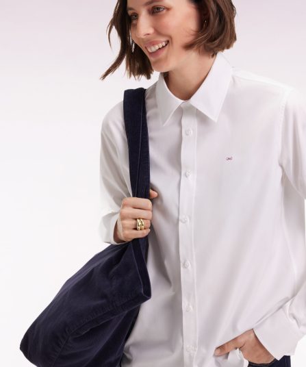 Chemise en popeline de coton blanc coupe slim