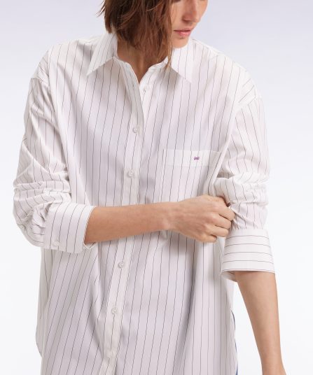 Chemise en popeline de coton blanche à rayures tennis coupe oversized