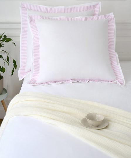 Lot de taies d'oreillers carrées en coton blanc à bordure rose rayée