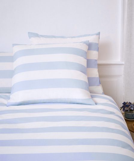 Lot de taies d'oreillers carrées en coton blanc à rayures bleues