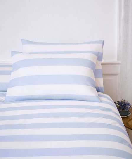 Lot de taies d'oreillers rectangulaires en coton blanc à rayures bleues