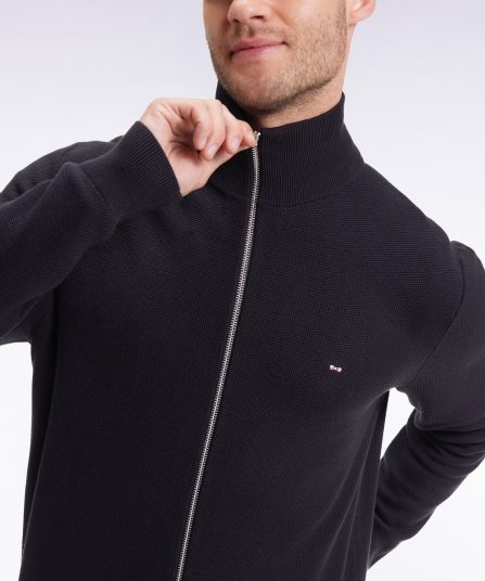 Cardigan en coton nid d'abeille noir coupe droite