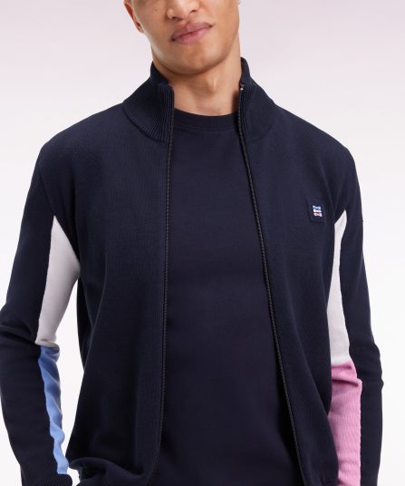 Cardigan en coton marine à intérieur de manches contrasté