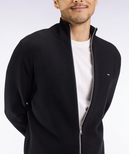 Cardigan en laine mérinos noir coupe droite