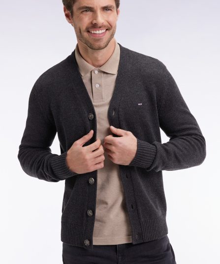 Cardigan en laine et coton gris coupe droite