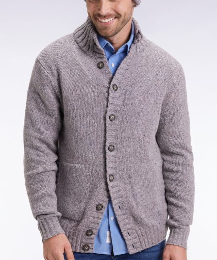 Cardigan en laine vierge et alpaga mélangés gris coupe droite