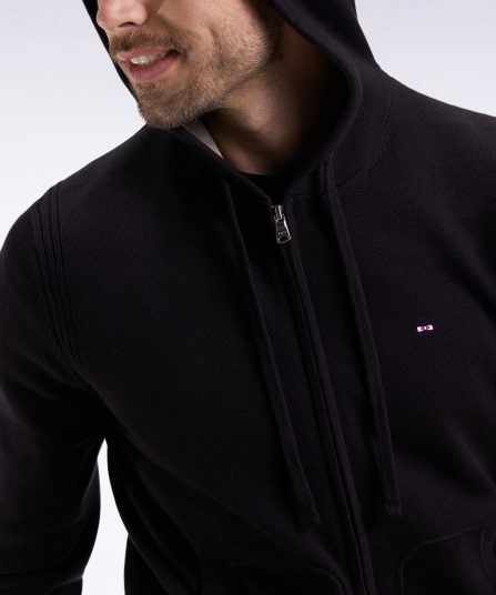 Pull à capuche zippé en coton noir coupe droite