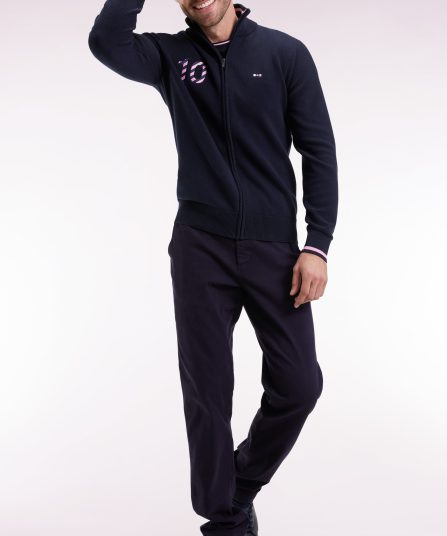 Cardigan zippé en coton marine broderie 10 marine coupe droite