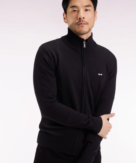 Cardigan zippé en coton noir coupe droite