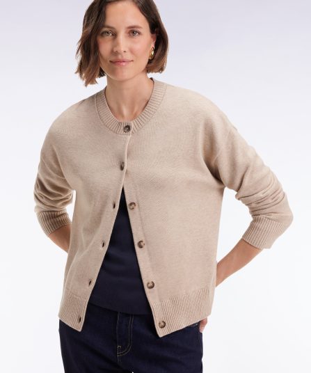 Cardigan en laine et coton beige coupe Relaxed