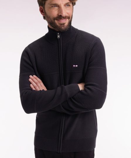 Cardigan zippé en coton noire broderie dos