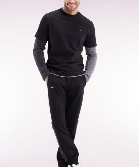 Jogging en molleton gratté noir colorblock coupe droite