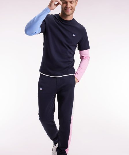 Jogging en molleton gratté marine colorblock coupe droite