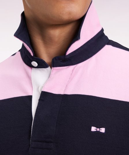 Maillot à manches courtes en coton rayé rose et marine