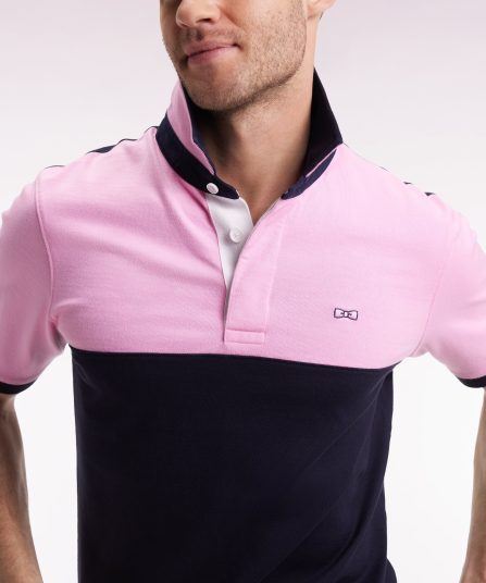 Maillot à manches courtes en coton bicolore marine et rose