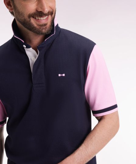 Maillot à manches courtes en coton marine manches roses