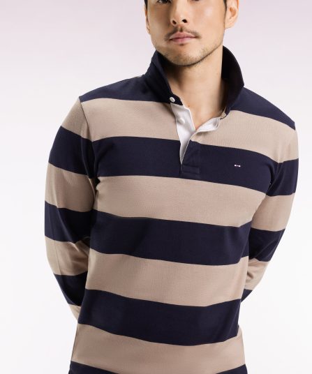 Maillot manches longues en jersey à rayures rugby beige et noir