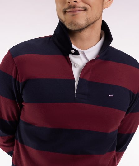 Maillot manches longues en jersey à rayures rugby bordeaux et noir