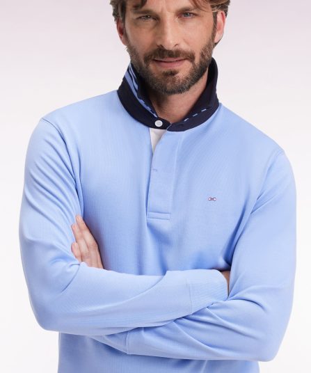 Maillot manches longues en jersey ciel dessous de col rayé