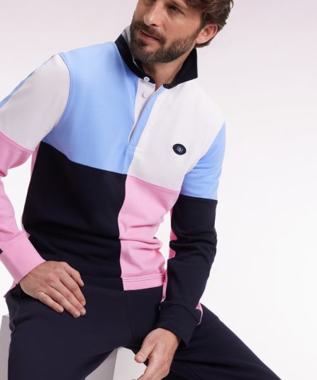 Maillot à manches longues en jersey coton épais colorblock coupe droite